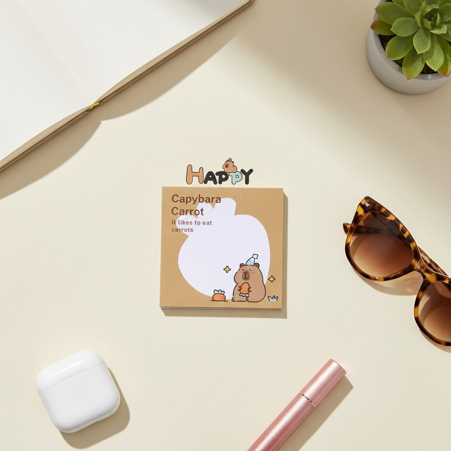 Capybara Carrot Sticky Notes Pad With Mirror