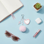 Pink Heart Acrylic Keyring With Fluffy Pom