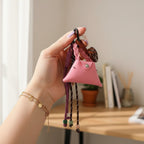 Pink Acrylic Keyring With Braided Rope Charm