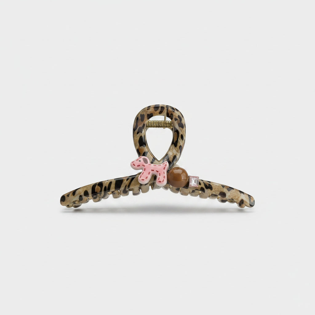 Leopard Print Hair Claw With Pink Bow