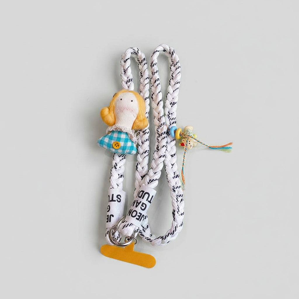 Rope Phone Charm With Doll And Tassel