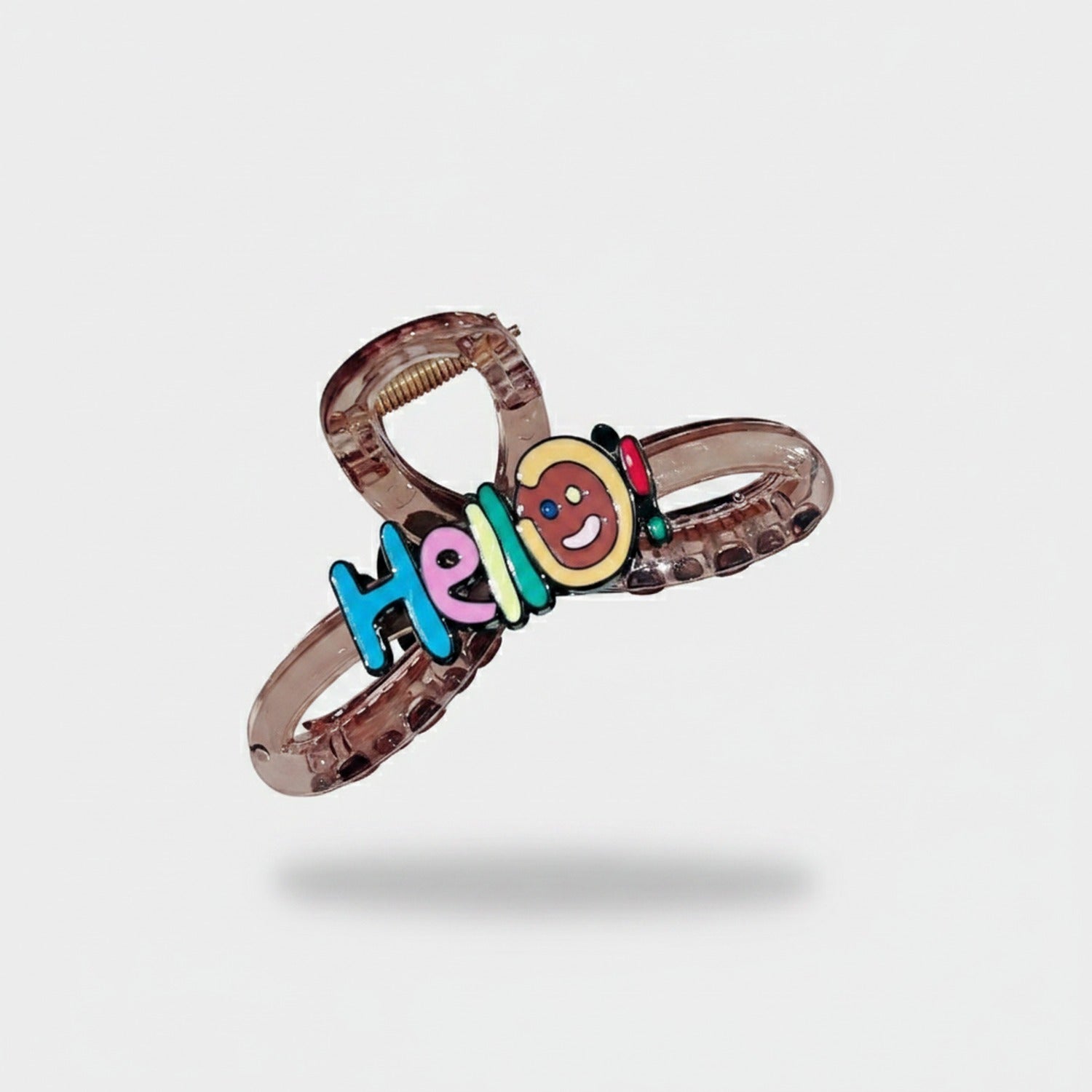 Translucent Brown Hair Claw With Colorful Smiley Charm