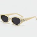 Cream Oval Retro Sunglasses With Metal Accent