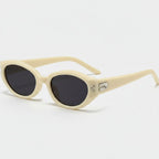 Cream Oval Retro Sunglasses With Metal Accent
