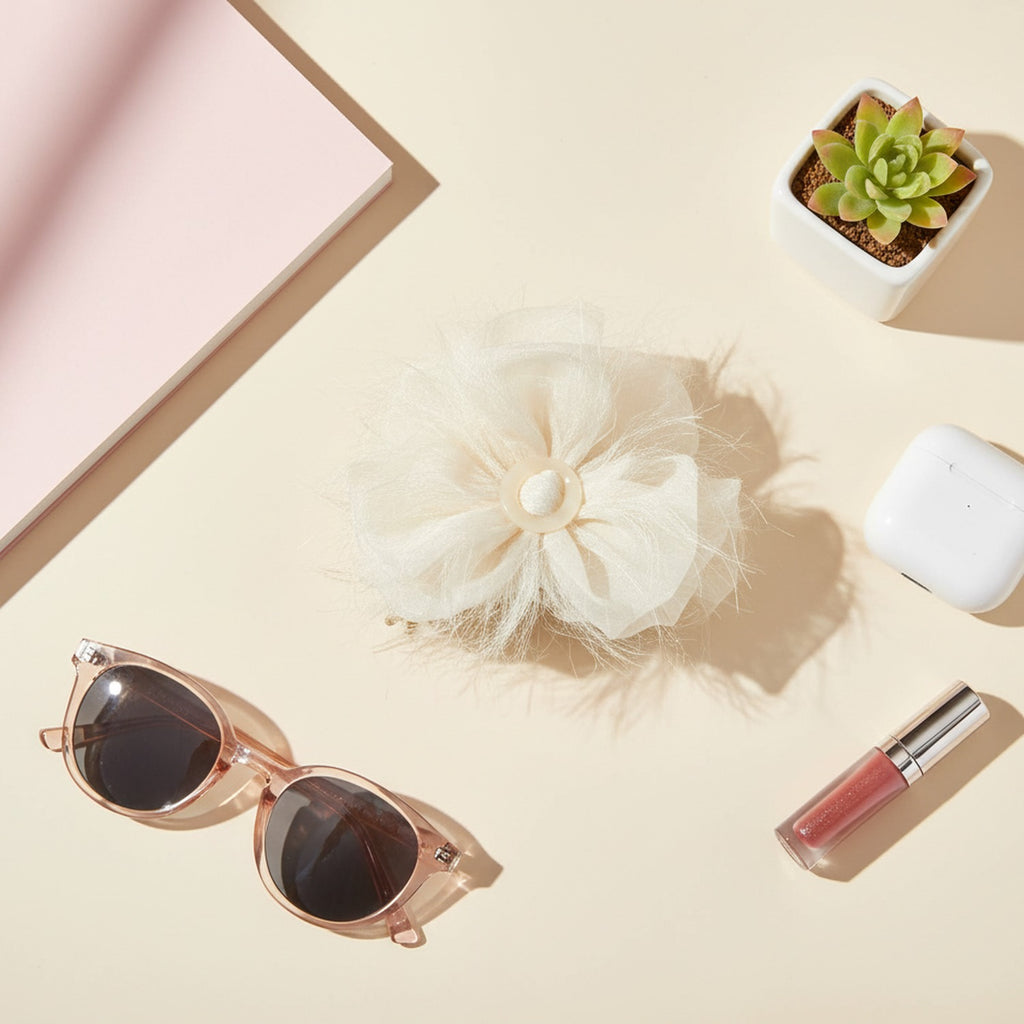 Cream Feather Flower Hair Claw Clip