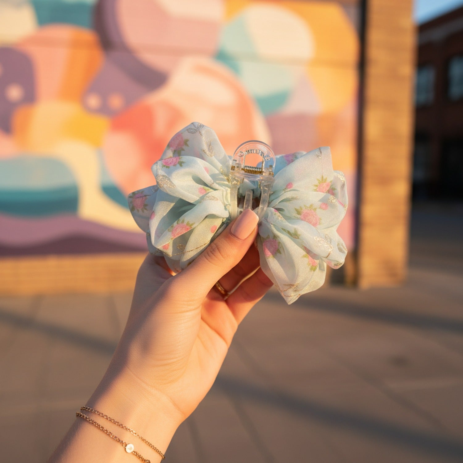 Floral Pink Fabric Hair Claw Clip