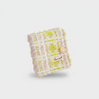 Pink & Yellow Tweed Quilted Square Notebook With Button Charm