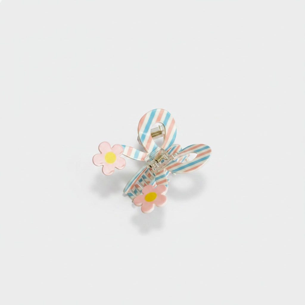 Striped Butterfly Hair Claw With Flowers
