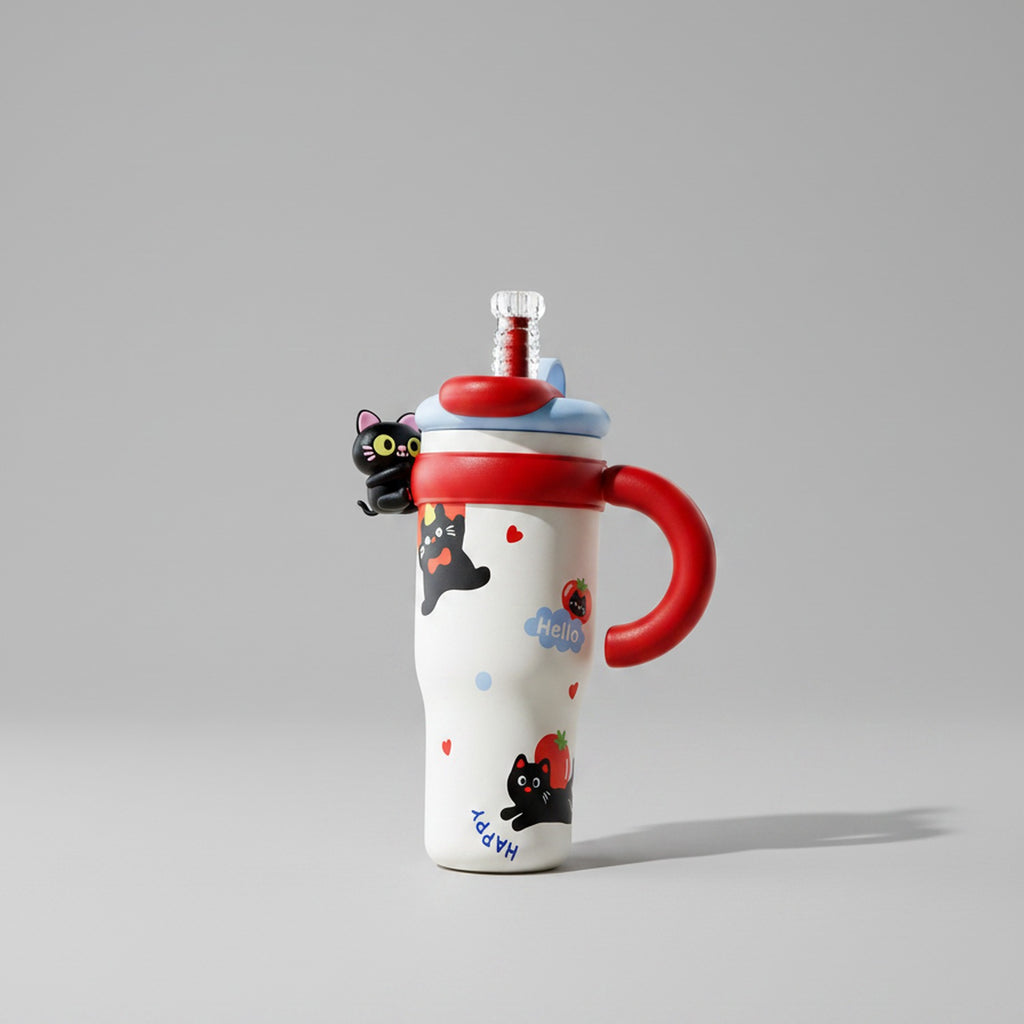 Black Cat Charm Red & White Tumbler Cup