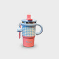 Gingham Blue And Pink Tumbler With Handle