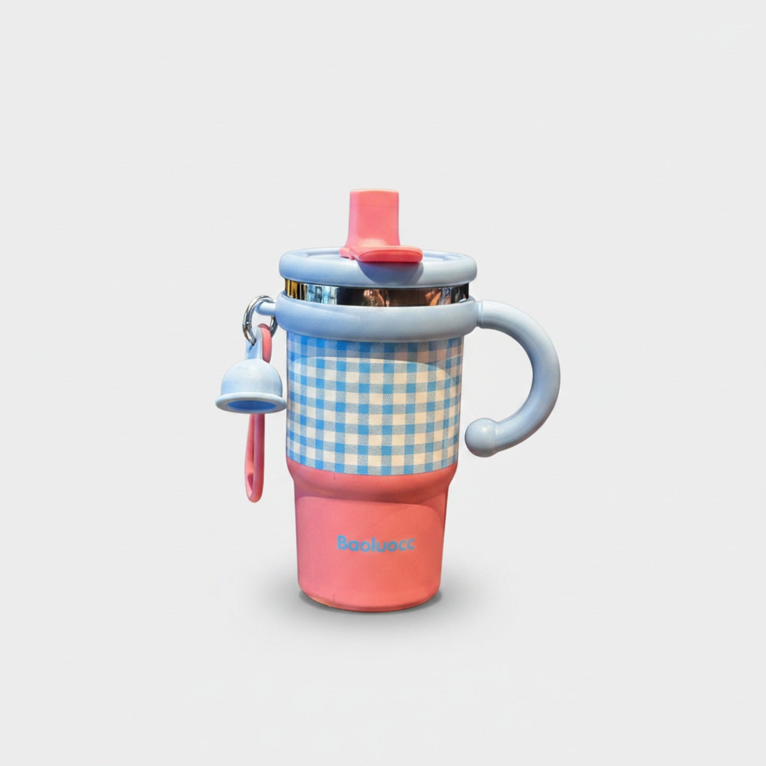 Gingham Blue And Pink Tumbler With Handle