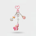 Pink Flower Charm Acrylic Keyring With Heart Top