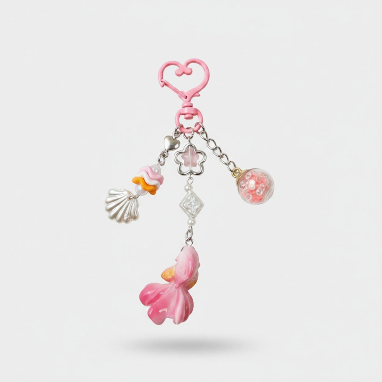 Pink Flower Charm Acrylic Keyring With Heart Top