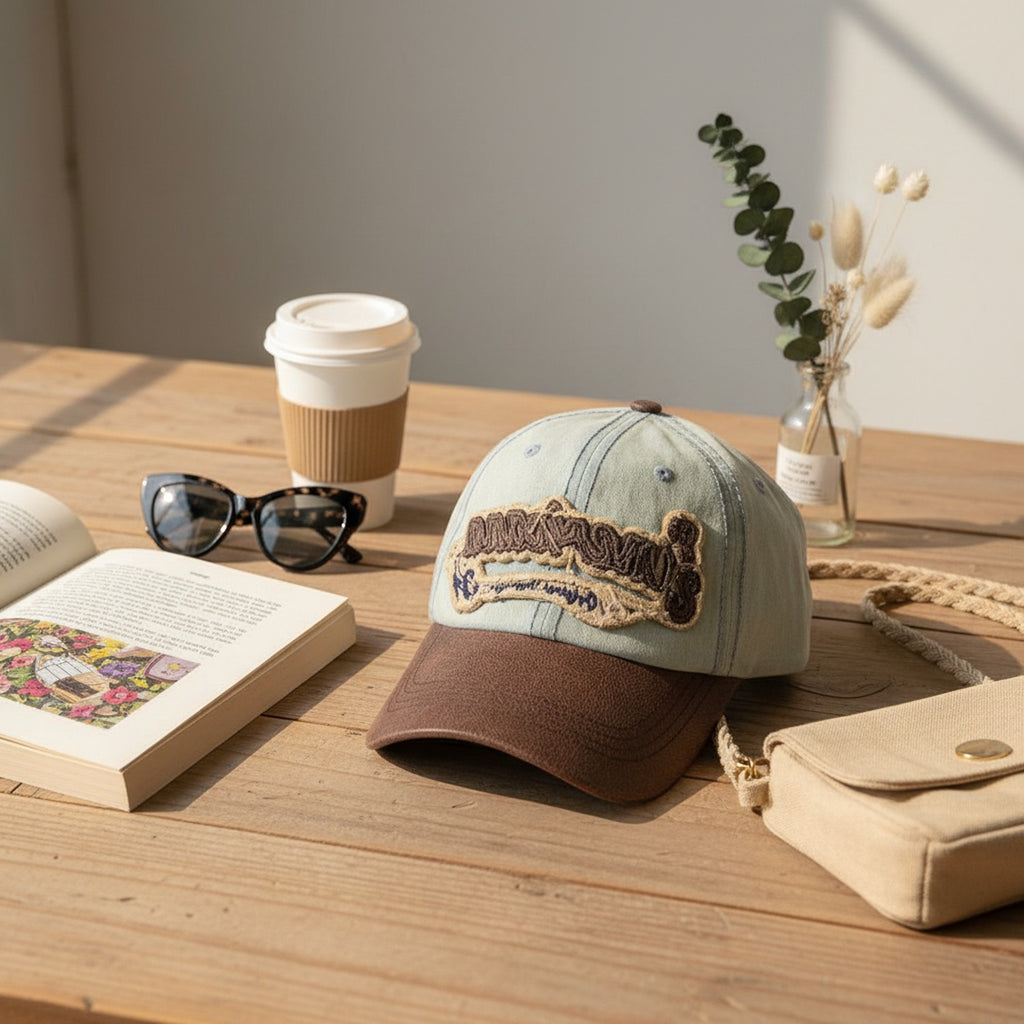 Vintage Two-Tone Baseball Cap With Embroidered Fish Badge