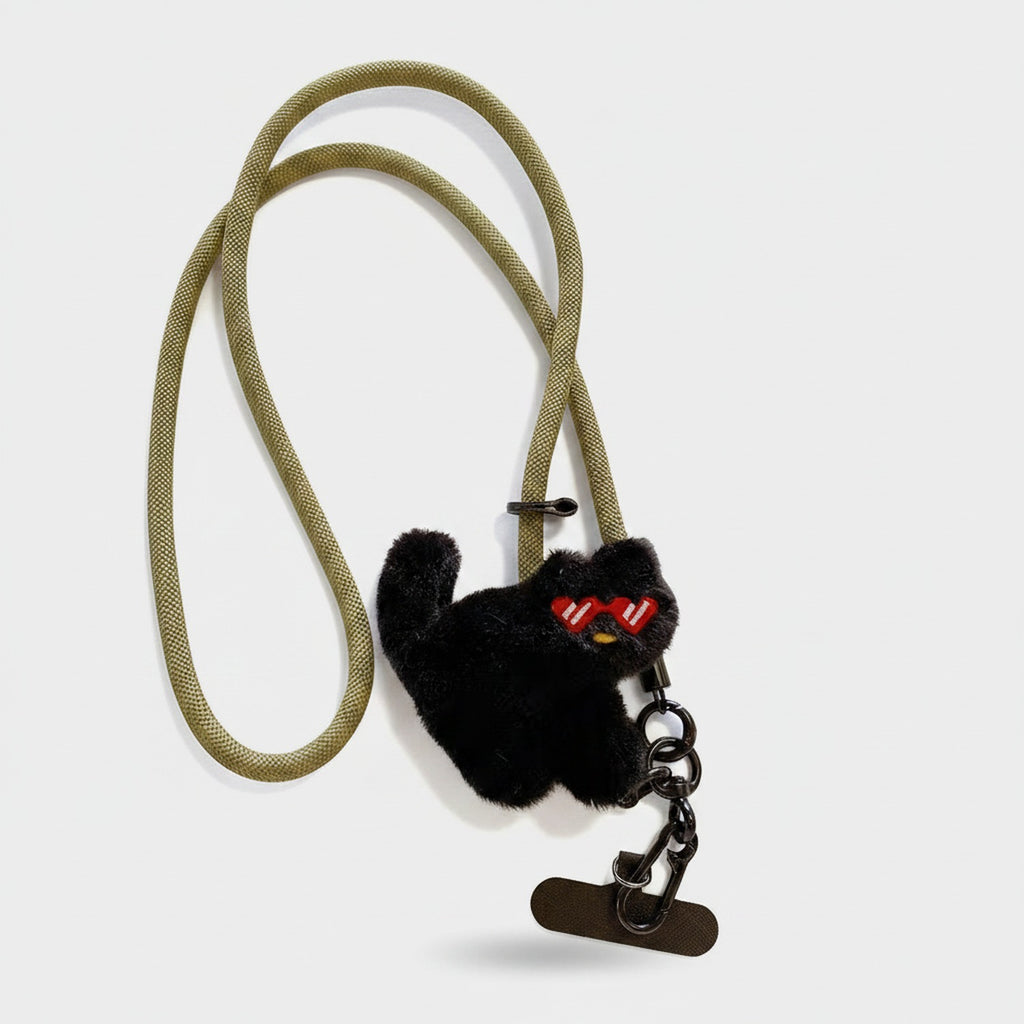 Black Fuzzy Cat Phone Charm Strap