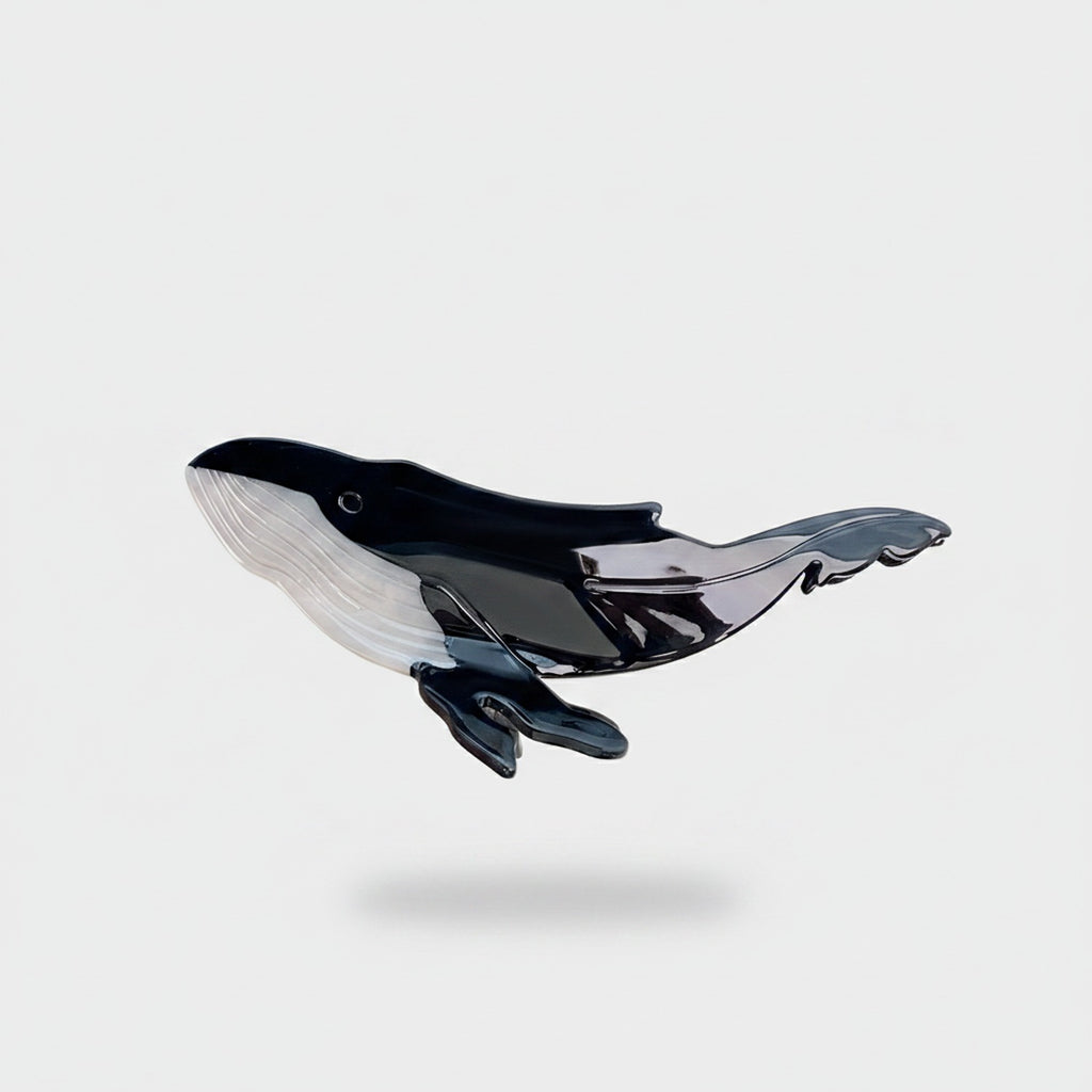 Whale Black White Enamel Hair Claw