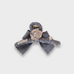 Gray Linen Hair Claw With Rose Charm