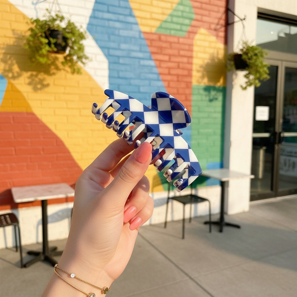 Black And White Checkered Hair Claw Clip