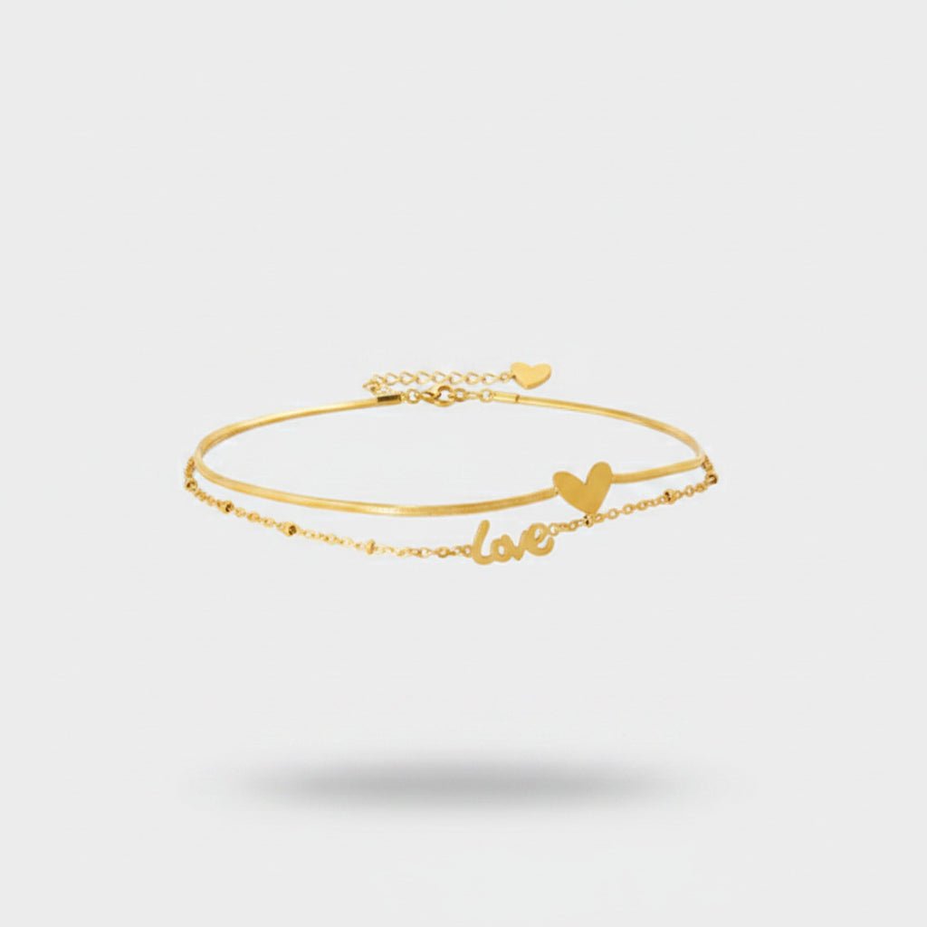 Gold Love Heart Charm Bangle Bracelet