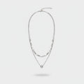 Silver Layered Chain Necklace With Sphere Pendant