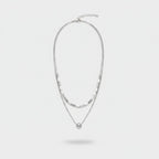 Silver Layered Chain Necklace With Sphere Pendant