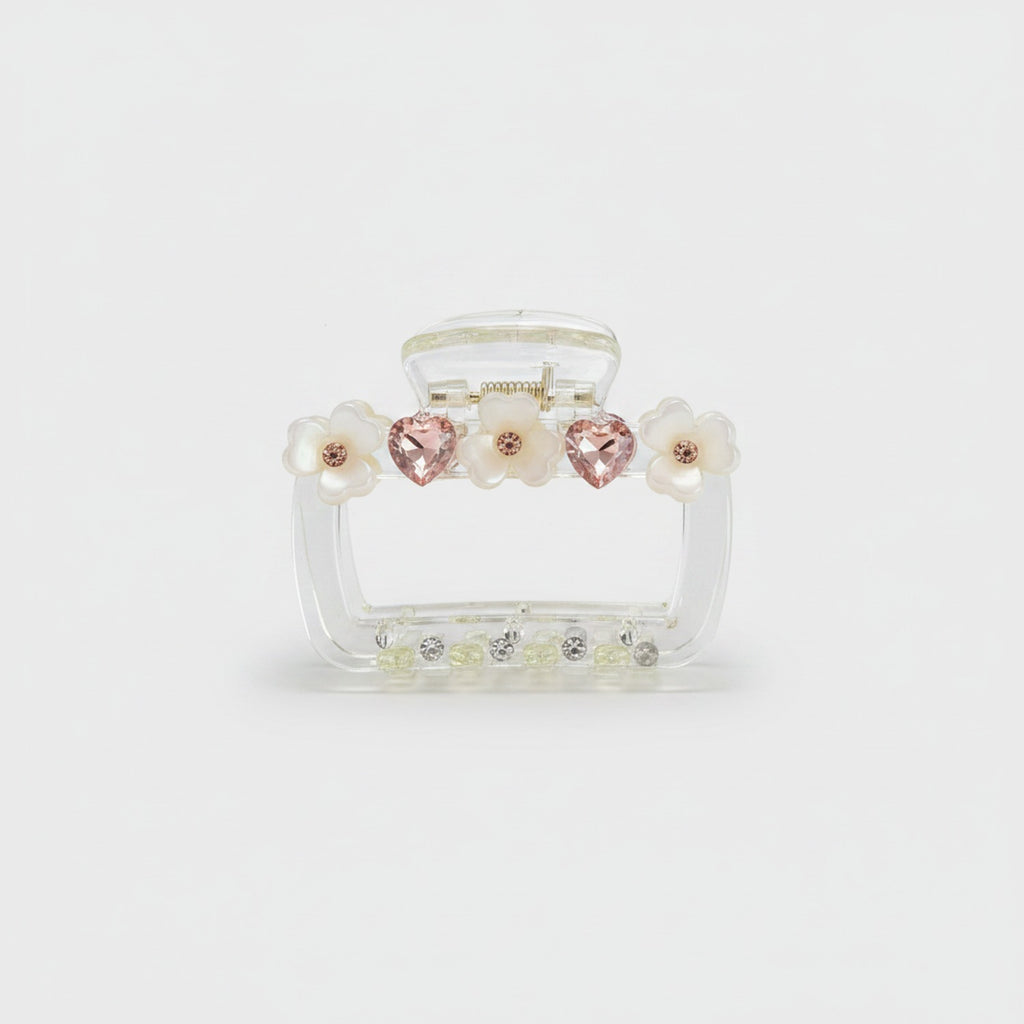 Pearl Heart Rhinestone Hair Claw Clip