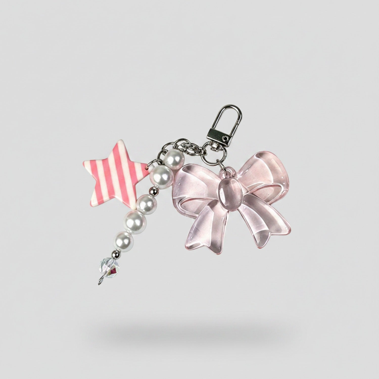 Blue Bow Pearl Beaded Star Acrylic Keyring