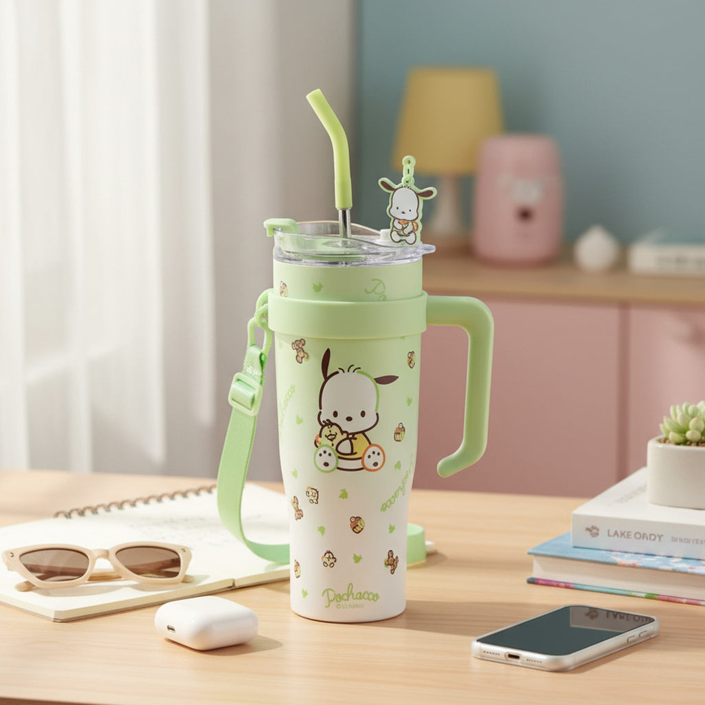 Cute Character Insulated Tumbler With Straw Green