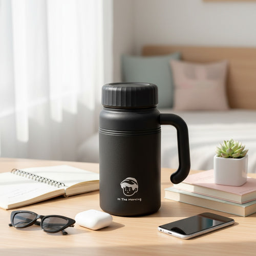Black Insulated Tumbler With Handle Character Design