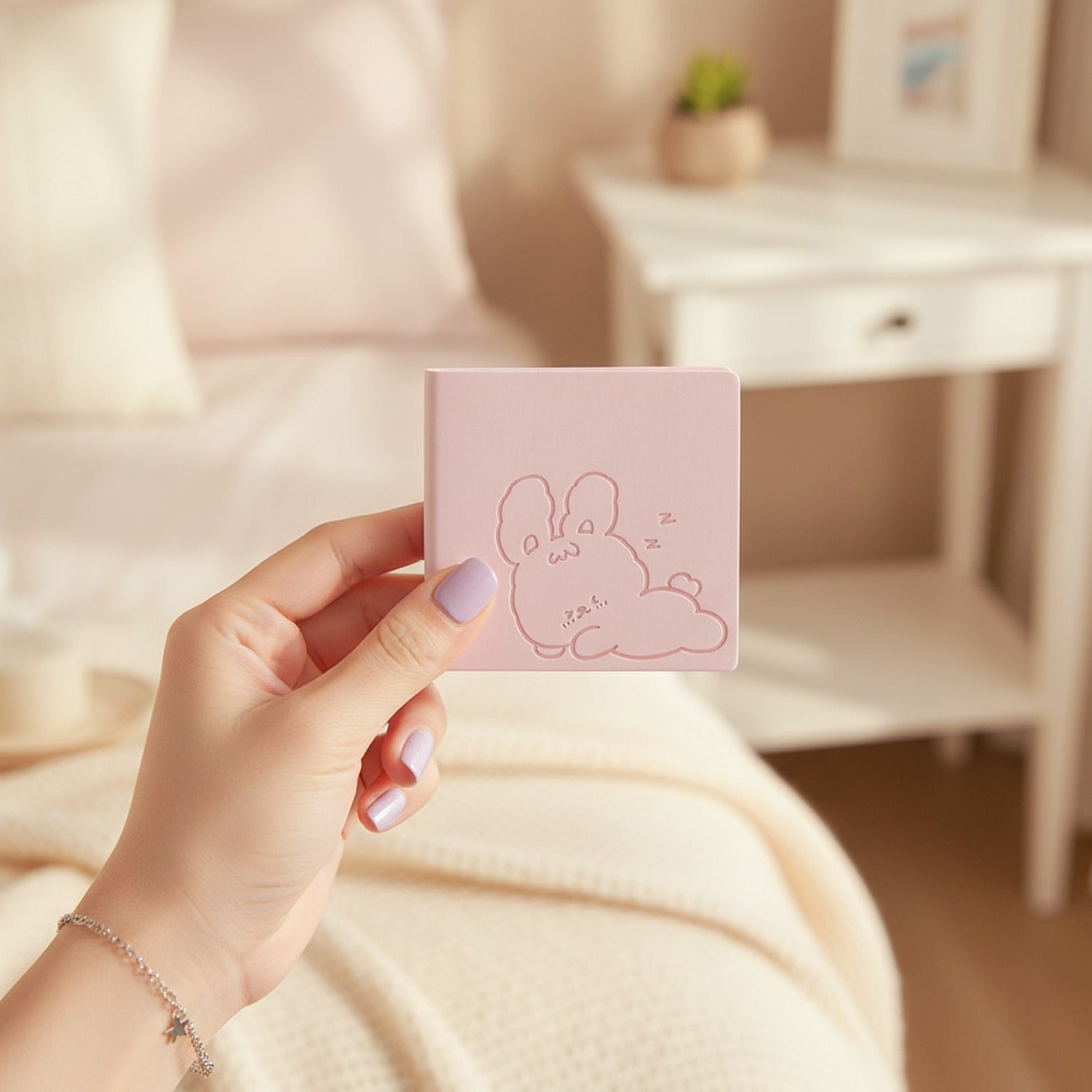 Cute Sleeping Bunny Pink Hardcover Notebook