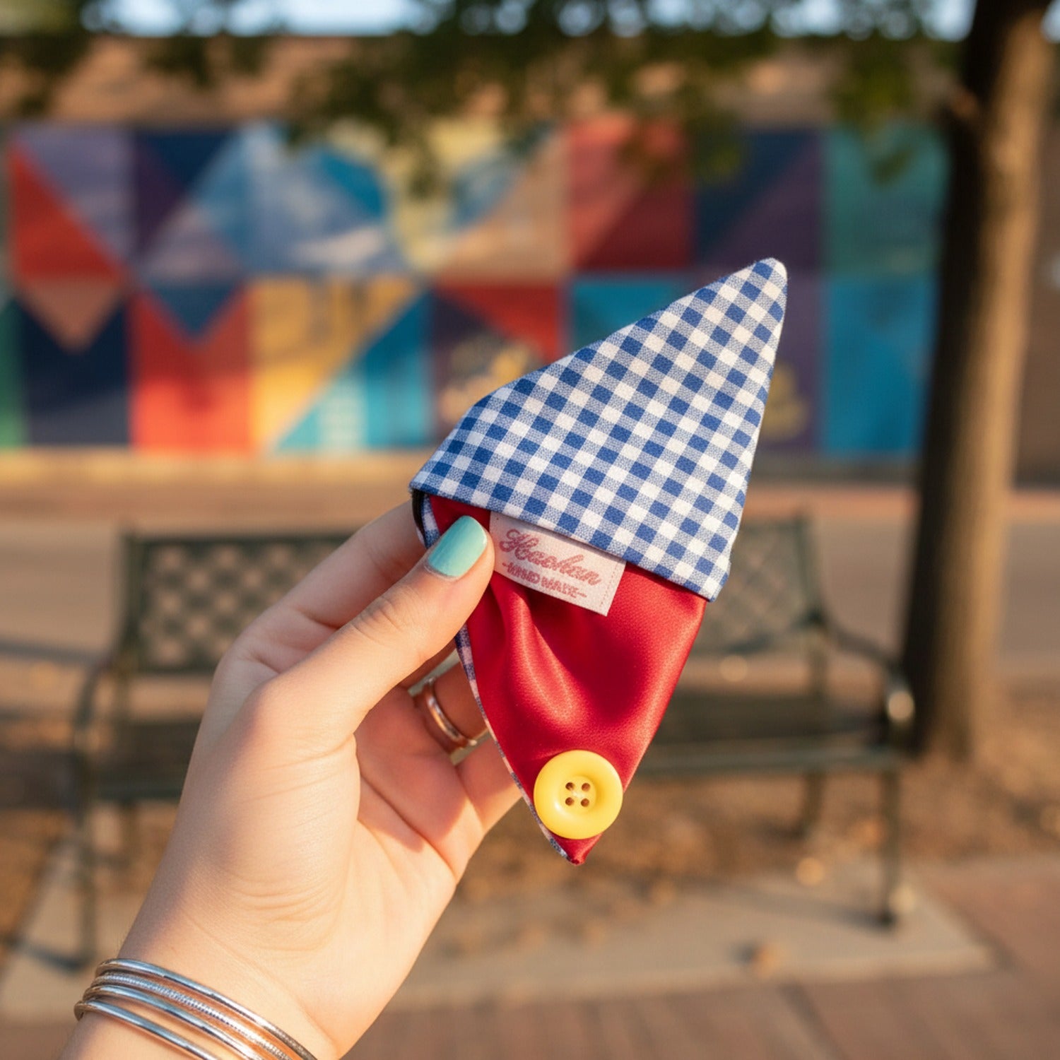 Blue Gingham Cone Hair Claw With Yellow Button