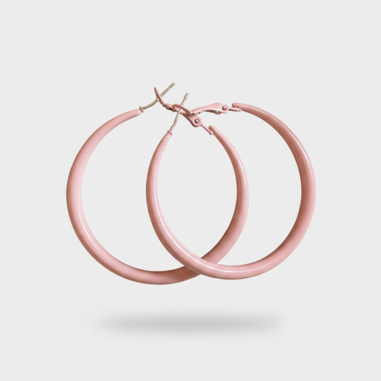 Pink Chunky Hoop Earrings with Metal Cross