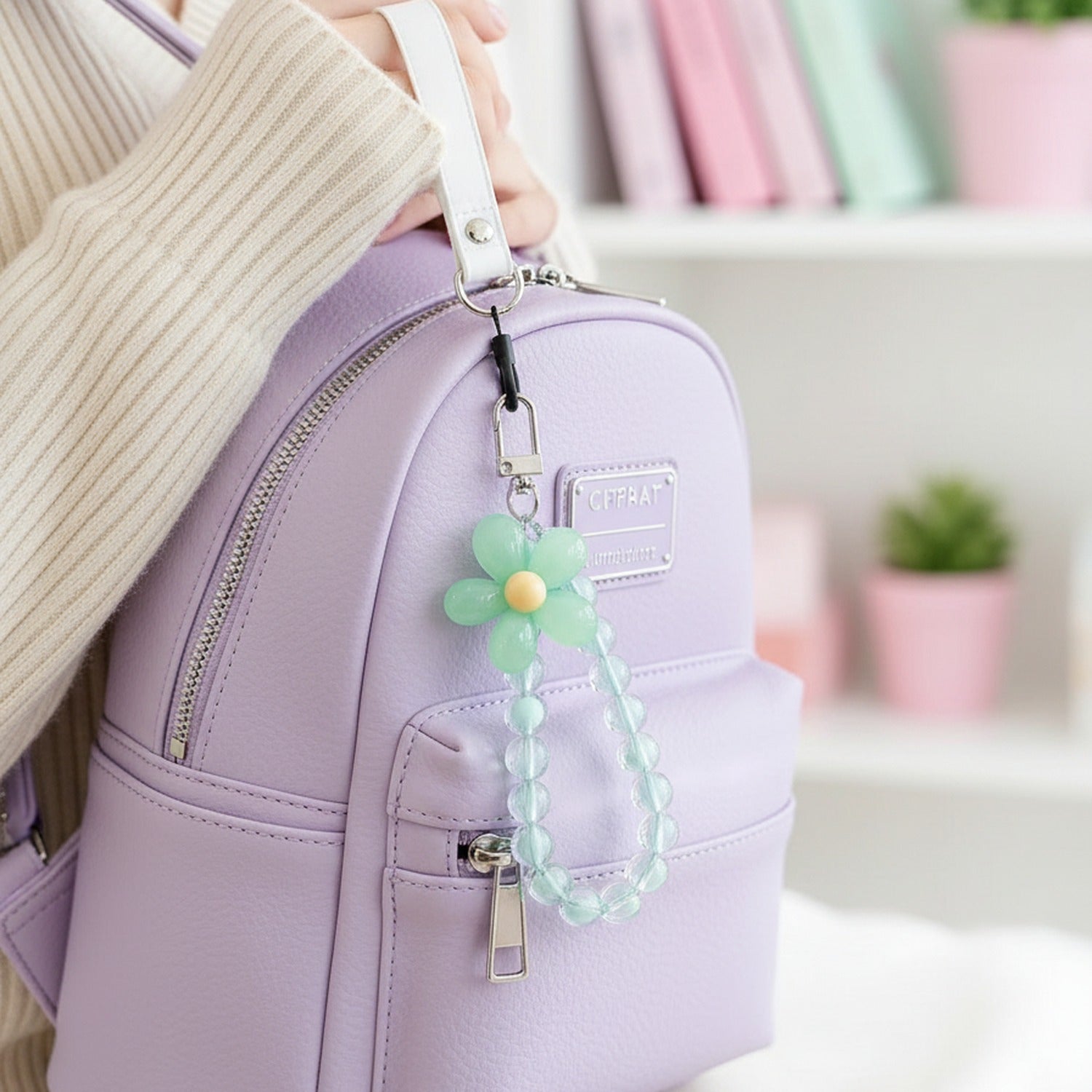 Beaded Flower Acrylic Keyring With Charm