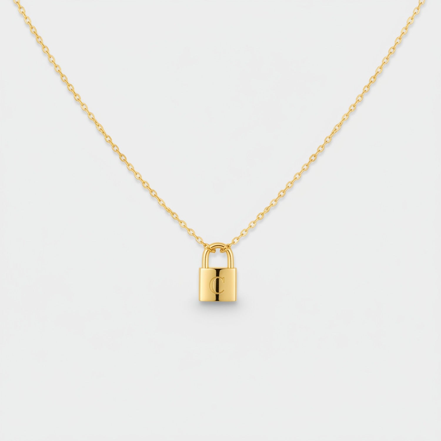 Gold Padlock Charm Pendant Necklace