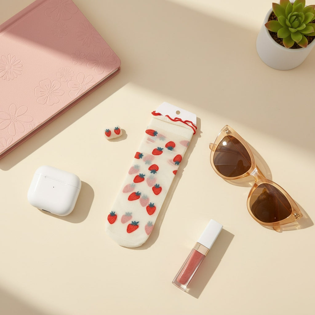 Strawberry Cream Socks With Ruffle Trim
