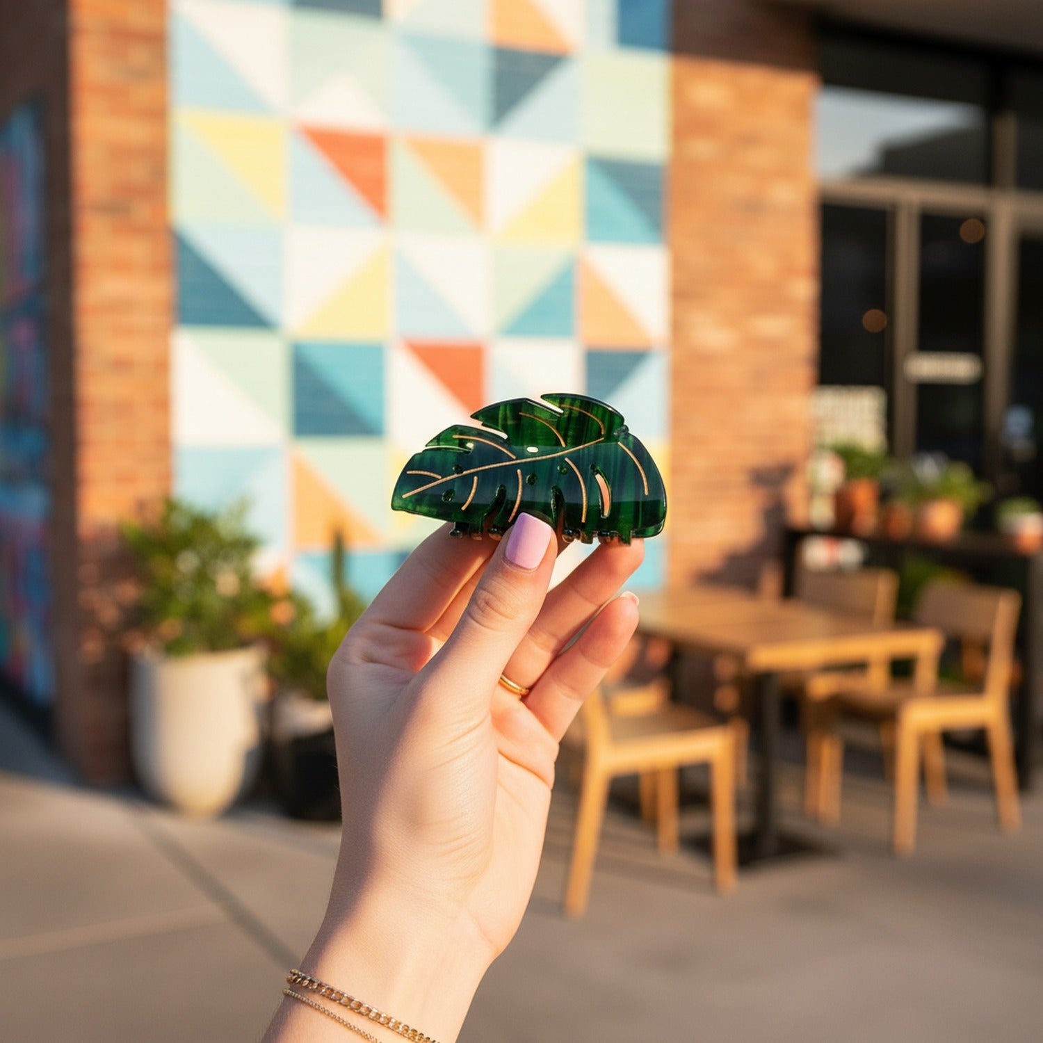 Green Monstera Leaf Hair Claw Clip Gold