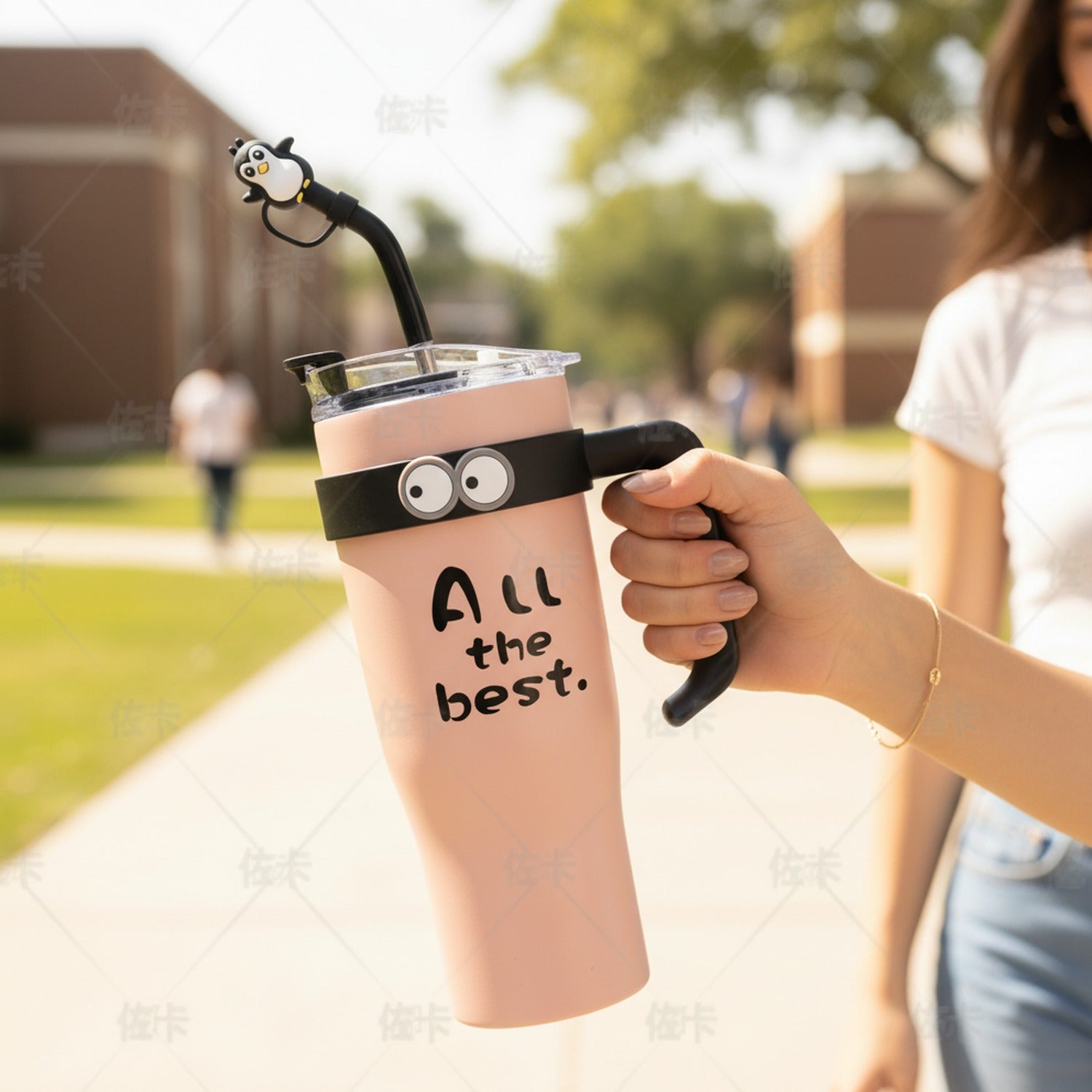 Peach Cow Charm Travel Tumbler With Lid