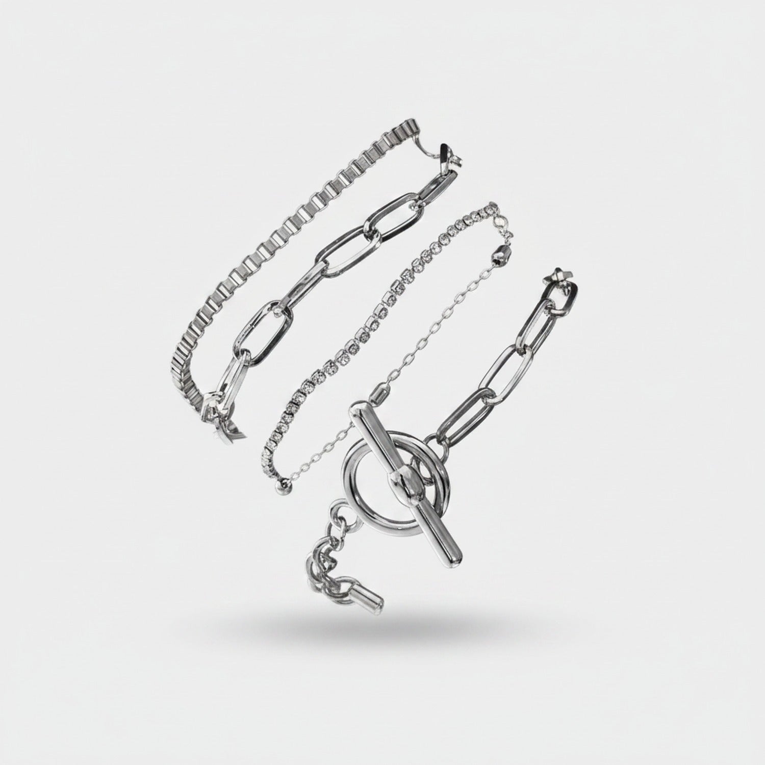 Gold Chain Link Bracelet Set With Toggle Clasp
