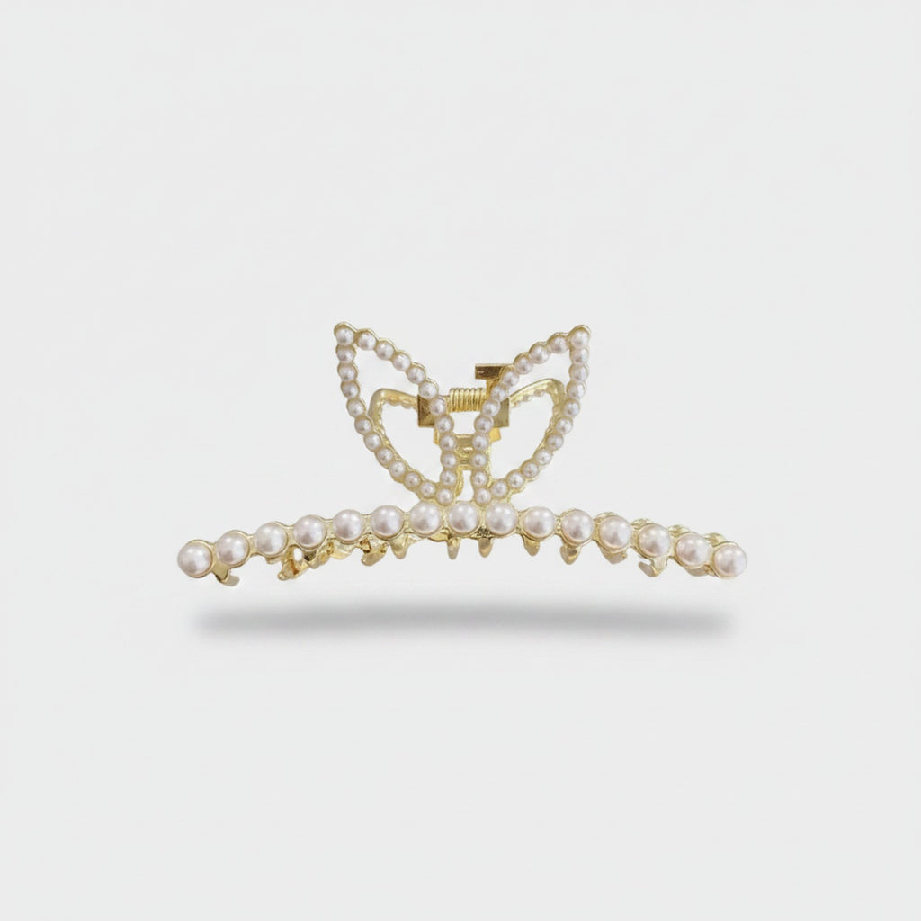 Pearl Beaded Butterfly Hair Claw Clip