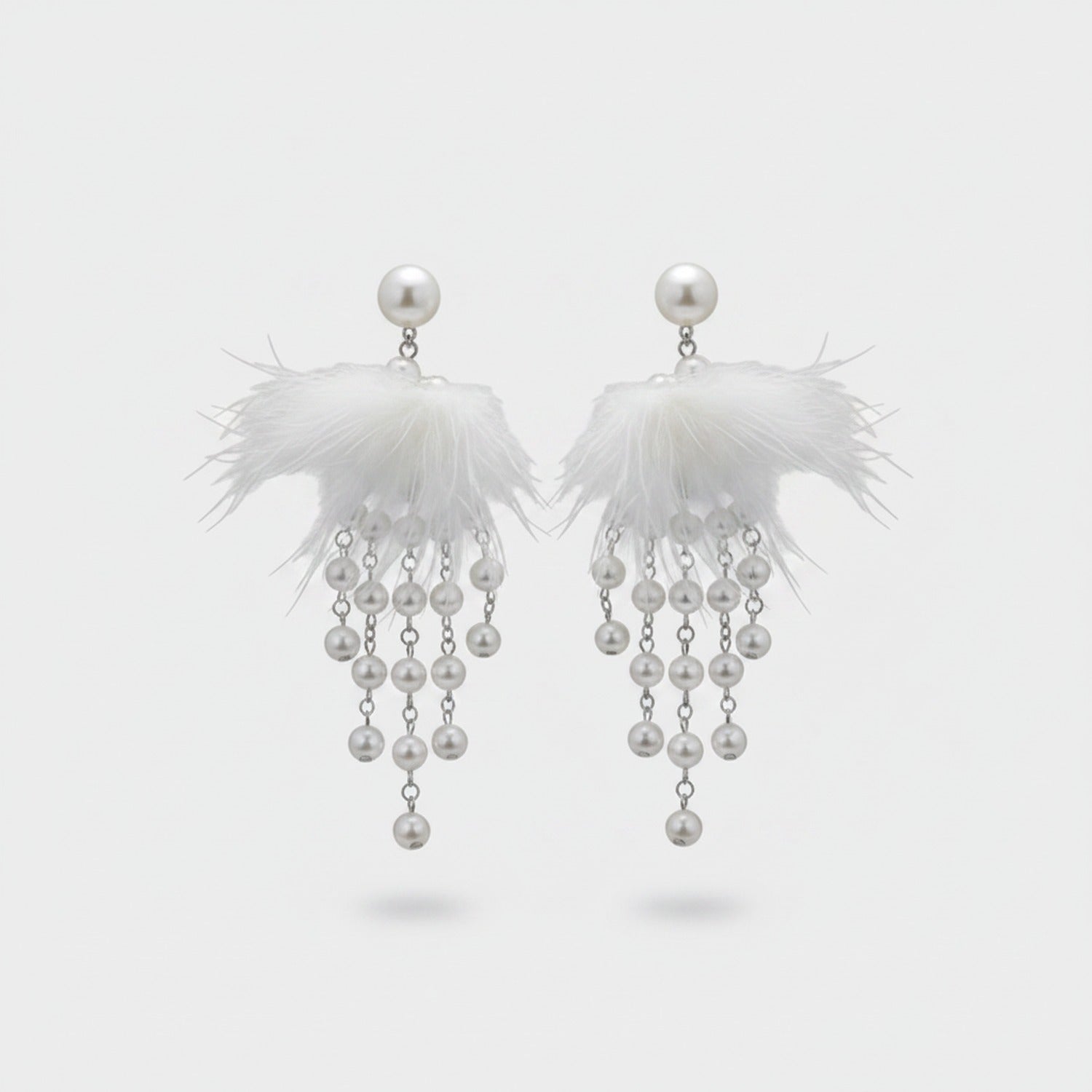 White Feather Butterfly Rhinestone Drop Earrings