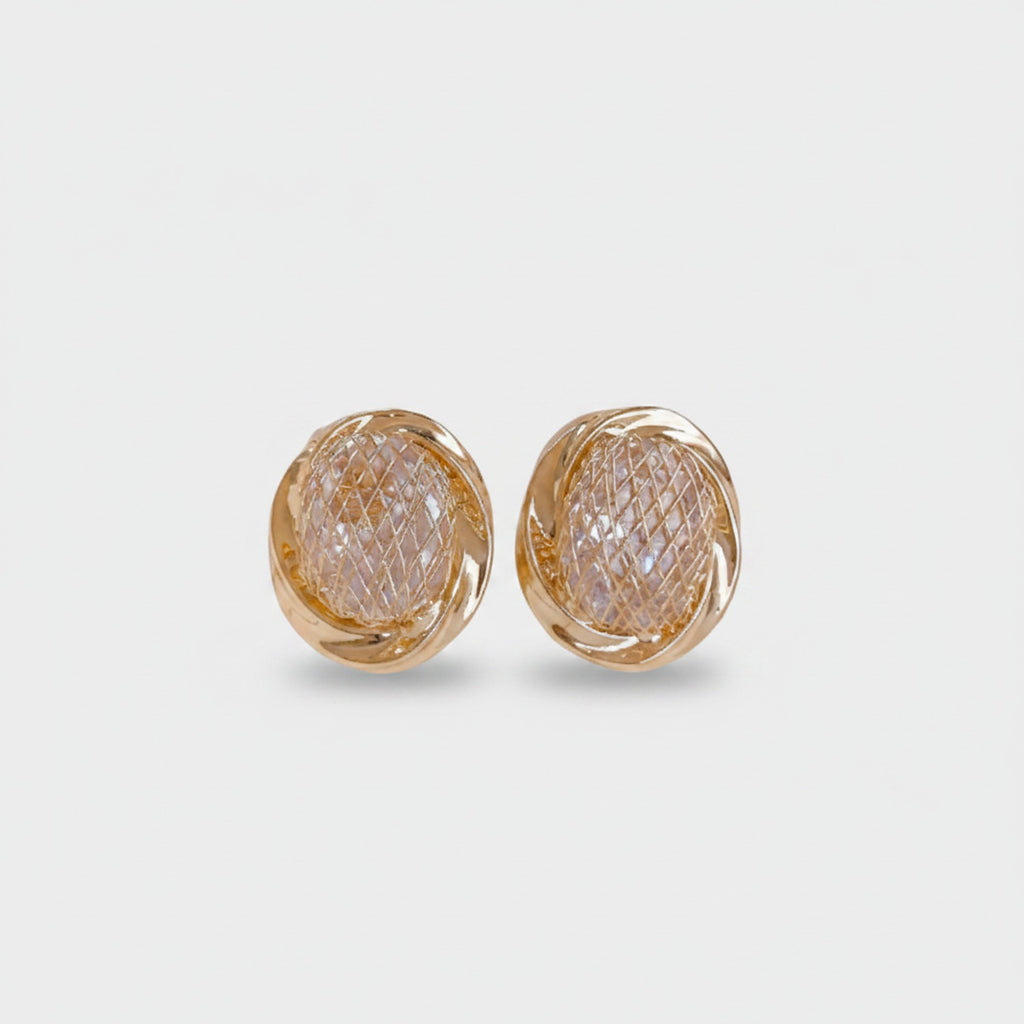 Gold Textured Oval Chunky Stud Earrings