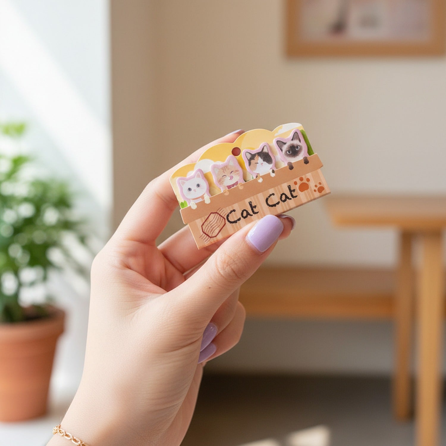 Cute Cat Character Wooden Memo Pad Holder