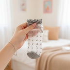Sheer Black Polka Dot Crew Socks with Ruffle