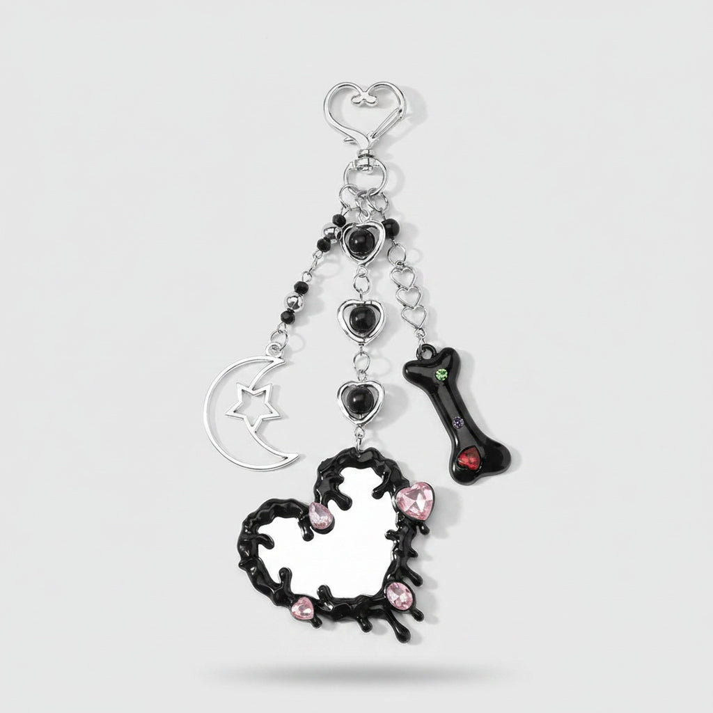 Black Spiky Heart Charm Acrylic Keyring