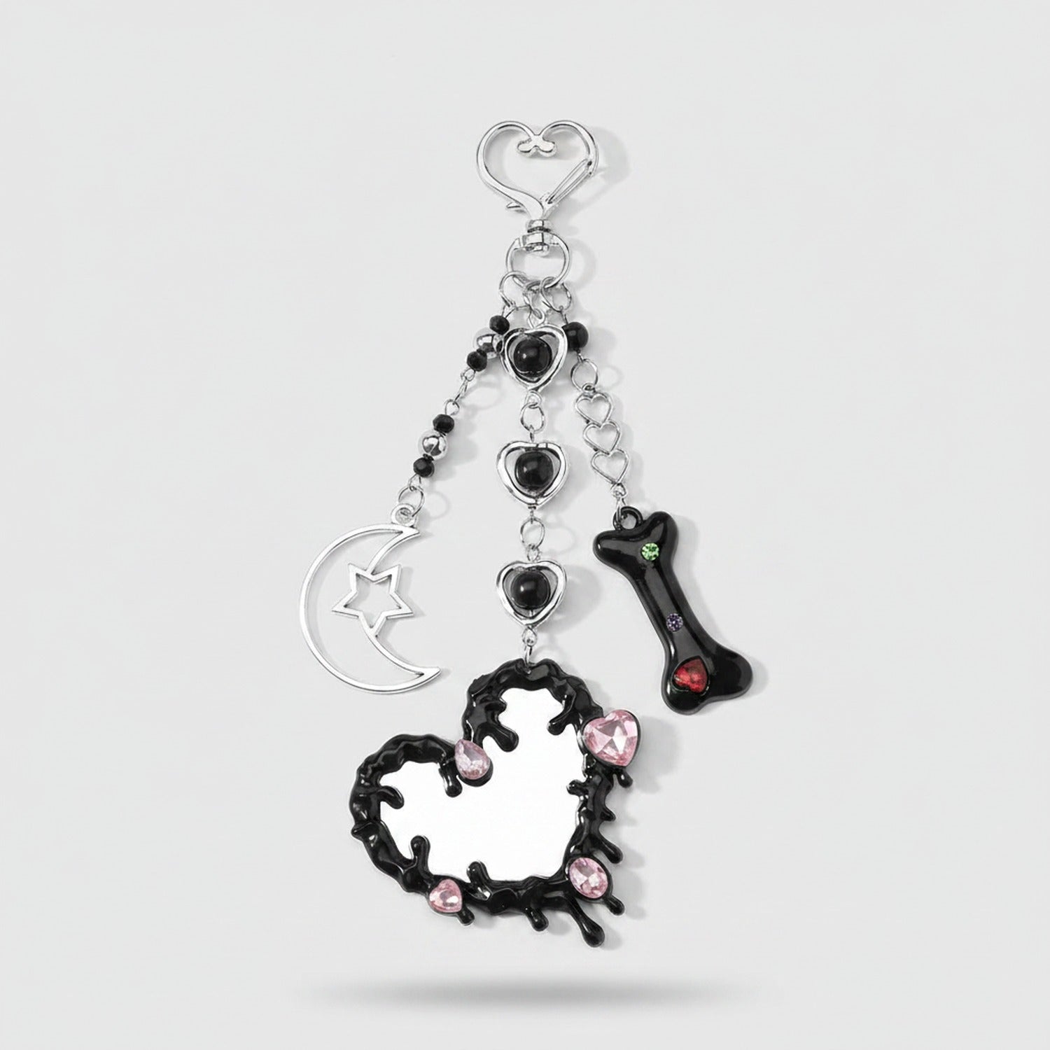 Black Spiky Heart Charm Acrylic Keyring