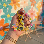 Pastel Beaded Charm Keyring With Butterfly And Heart