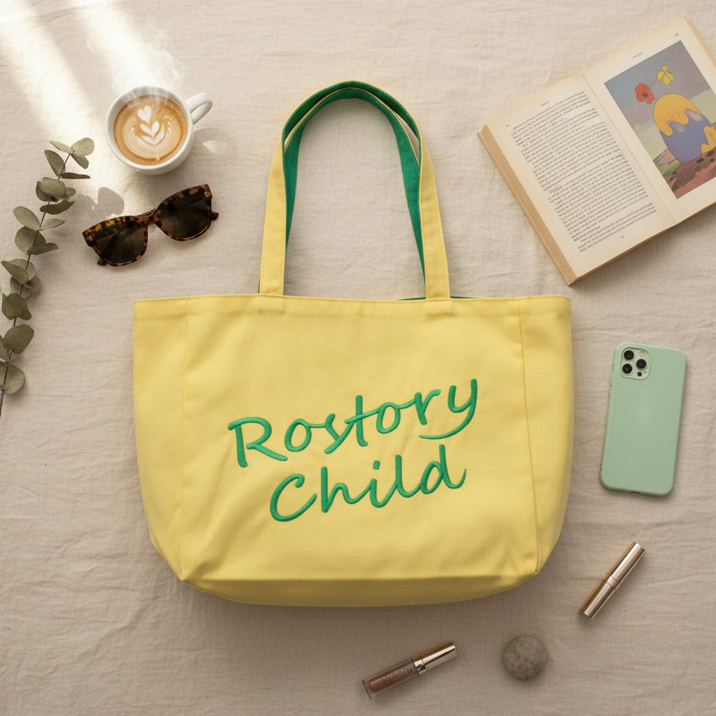 Pink Canvas Tote Bag With Embroidered Text