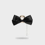 Black Satin Bow Hair Claw With Pearl Charm