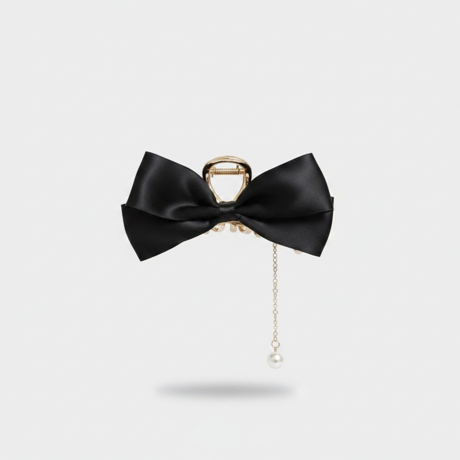 Black Satin Bow Hair Claw With Pearl Charm