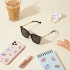 Black Square Sunglasses With Gold Chain Arms
